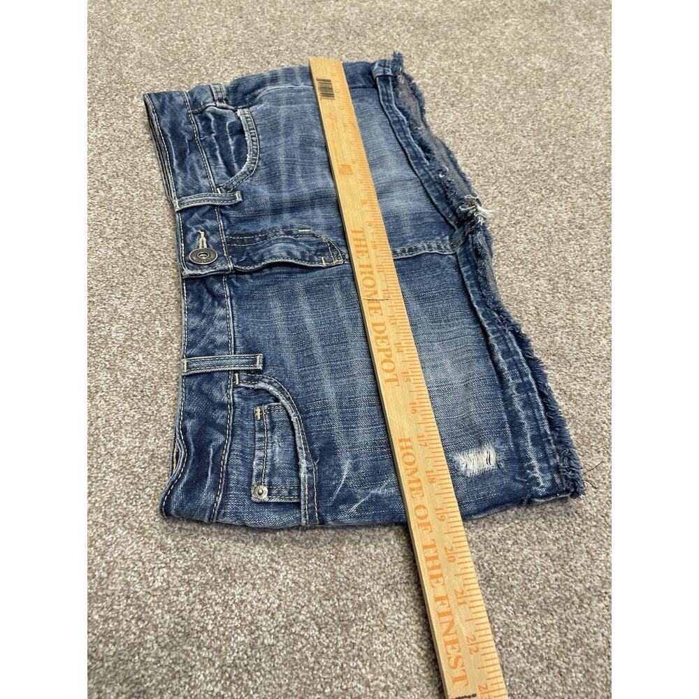 Aeropostale Low Rise Micro Mini Denim Skirt 7/8 Y2K 2000s Raw Hem Indie sleaze - Picture 8 of 13